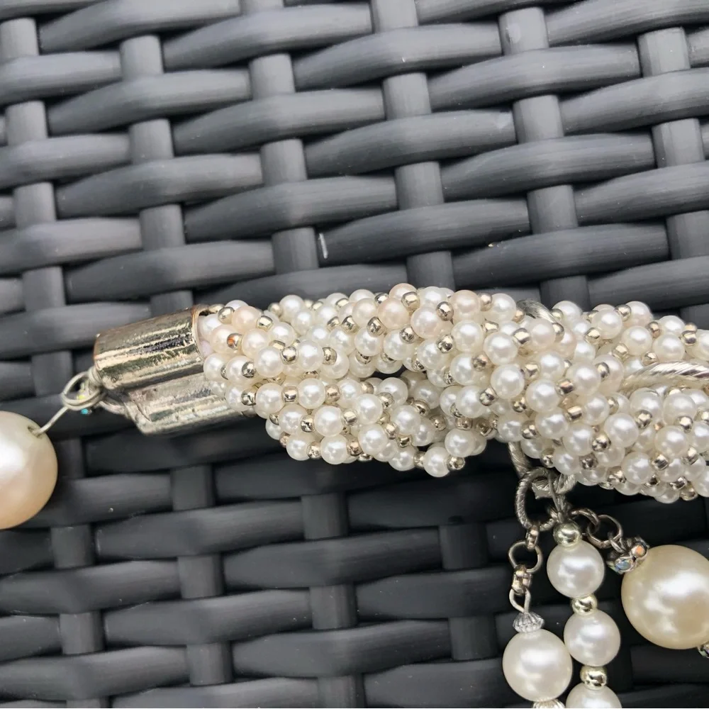 Pearl Multi-Strand Necklace - Ivory Pearls with Silver Chain